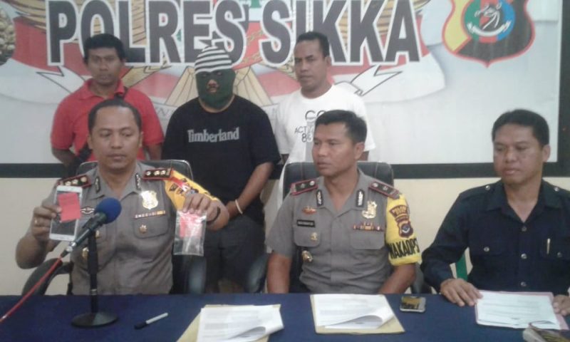Kapolres Sikka AKBP Rickson PM Situmorang menunjukan barang bukti berupa ganja kepada awak media, Jumat (21/9), di Mapolres Sikka
