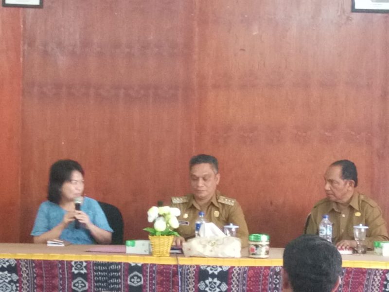 Wakil Direksi UD Fajar Sherly Elisabeth Lomi sedang memberikan penjelasan tekait rencana ekspor komoditi di di Aula Setda Kantor Bupati Sikka, Senin (15/7)