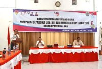 Bupati Malaka Stefanus Bria Seran membuka resmi rapat koorinasi pertandingan di Aula Kantor Bupati Malaka, Kamis (4/7) 