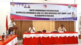 Bupati Malaka Stefanus Bria Seran membuka resmi rapat koorinasi pertandingan di Aula Kantor Bupati Malaka, Kamis (4/7) 