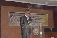 Bupati Sikka Fransiskus Roberto Diogo menyampaikan pidato sehari sebelum peringatan HUT ke-74 RI di Gedung SCC, Jumat (16/8)