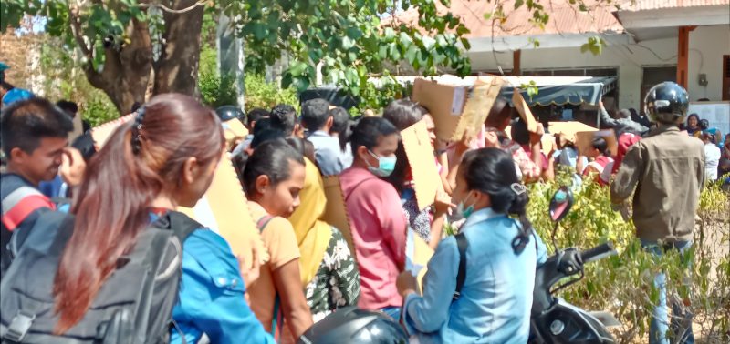 Ratusan pelamar CPNSD di Sikka sedang antri di Kantor BKDPSDM, Senin (25/11)