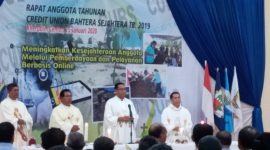 Suasana perayaan ekaristi RAT Tahun Buku 2019 Kopdit Bahtera Sejahtera di Kheurubim Convention Hall, Sabtu (25/1)