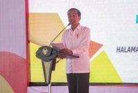 Presiden Jokowi sedang memberikan sambutan di acara HPN Tahun 2020, Sabtu (8/2) (istimewa)
