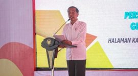 Presiden Jokowi sedang memberikan sambutan di acara HPN Tahun 2020, Sabtu (8/2) (istimewa)