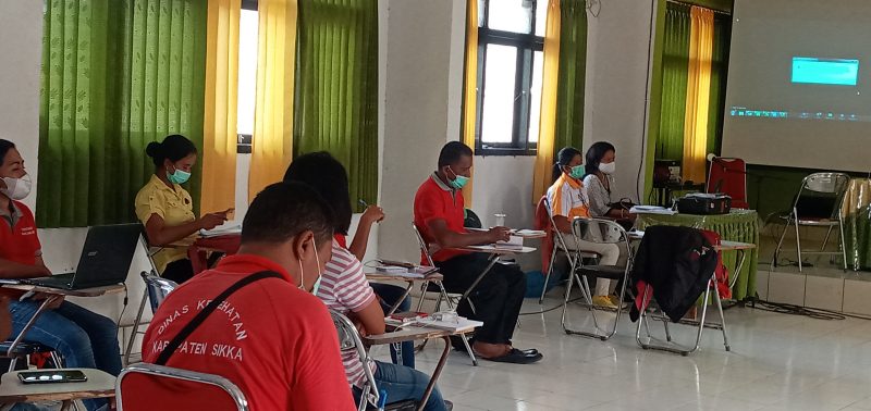 Tenaga kesehatan sedang mengikuti pelatihan vaksinasi secara virtual, Sabtu (9/1)