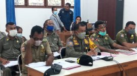 Kasat Pol PP dan Damkar Adeodatus Buang da Cunha di ruang Pansus 1 LKPJ TA 2020, Selasa (30/3)