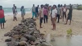 Warga Semparong kerja bakti di bibir pantai, Minggu (4/4) (foto: istimewa)
