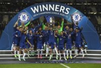 Pemain Chelsea merayakan usai menekuk Manchester City, Minggu (30/5) dinihari WIB