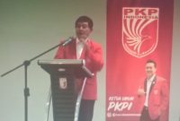 Ketum Terpilih PKPI Mayjen Yusuf Solichien sedang memberikan sambutan perdananya dalam Forum Munaslub, Selasa (25/5)