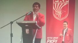 Ketum Terpilih PKPI Mayjen Yusuf Solichien sedang memberikan sambutan perdananya dalam Forum Munaslub, Selasa (25/5)
