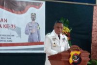 Bupati Sikka memberikan sambutan pada HUT Bhayangkara di Polres Sikka, Kamis (1/7)
