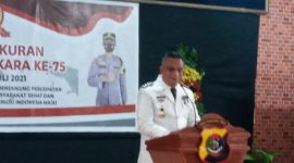 Bupati Sikka memberikan sambutan pada HUT Bhayangkara di Polres Sikka, Kamis (1/7)