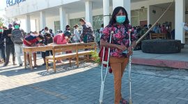 Maria Norma Yunita usai mendaftarkan diri untuk mendapatkan pelayanan vaksinasi gratis, Senin (5/7)