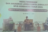 Dirut BPJS Kesehatan Ali Gufron Mukti tampil sebagai keynote speaker pada Media Workshop, Kamis (28/10)