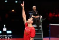 Selebrasi Jonatan Christie usai memastikan Indonesia merebut Piala Thomas 2020 (foto: istimewa)