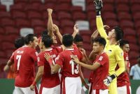 Timnas Indonesia sebelum melawan Singapura pada semifinal leg kedua