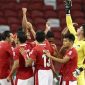 Timnas Indonesia sebelum melawan Singapura pada semifinal leg kedua