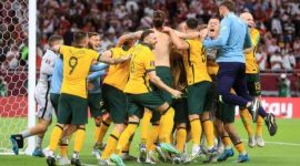 Euforia pemain tim nasional Australia usai memastikan langkah ke putaran final Piala Dunia 2022 di Qatar