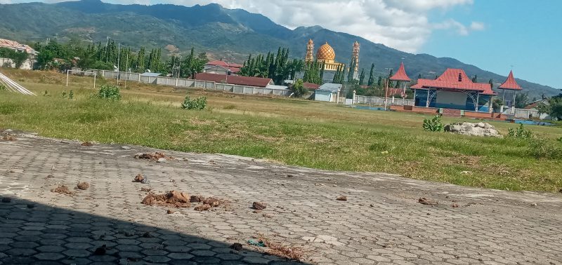 Kondisi lokasi pembangunan menara lonceng di Gelora Samador da Cunha Maumere, Sabtu (2/7)