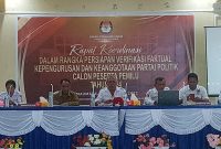Wakil Bupati Sikka Romanus Woga saat kegiatan Rakor Persiapan Verifikasi Faktual Kepengurusan dan Keanggotaan Parpol Calon Peserta Pemilu Tahun 2024 di Hotel Lokaria Indah, Senin (10/10)