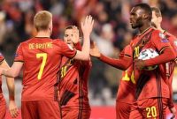 Pemain Belgia berselebrasi setelah unggul telak atas Siprus pada laga Grup I Kualifikasi Piala Eropa 2020 di Cardiff City Stadium, Selasa (19/11/2019)