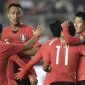Ekspresi para pemain Korea Selatan usai mencetak gol ke gawang Sri Lanka, pada laga lanjutan Kualifikasi Piala Dunia 2022 Zona Asia, di Hwaseong