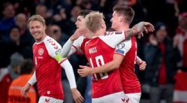 Timnas Denmark menang 1-0 atas Austria pada laga Grup F kualifikasi Piala Dunia 2021 di Parken Stadium, Rabu (13/10/2021) 