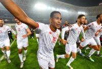 Para pemain Tunisia berselebrasi setelah memastikan lolos ke Piala Dunia 2022, pada 29 Maret 2022