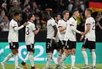 Para pemain Jerman merayakan gol Jonas Hofmann ke gawang Inggris dalam laga UEFA Nations League, Selasa (7/6) lalu