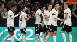 Para pemain Jerman merayakan gol Jonas Hofmann ke gawang Inggris dalam laga UEFA Nations League, Selasa (7/6) lalu