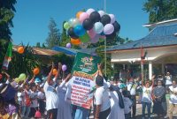 Pelepasan balon gas sebagai simbol Launching Tahun Emas SDK Bhaktyarsa, Sabtu (21/1)