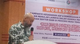 Head of Porfolio Prisma Prajwal Shahi memberikan sambutan pada Workshop Kampanye Kesadaran ASF dan Pencegahan Penyakit Hewan Menular Lainnya dalam Rangka Mendukung Pemulihan Sektor Babi di Propinsi NTT, Kamis (26/1)