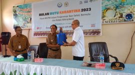 Sony, perwakilan SKIPM Kupang menyerahkan paket ikan segar kepada Wakil Bupati Sikka Romanus Woga