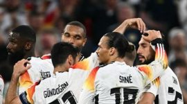 Euforia pemain Jerman saat laga melawan Denmark, Minggu (30/6) dinihari WIB
