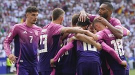 Skuat Timnas Jerman merayakan gol Jamal Musiala ke gawang Hungaria, Rabu (19/6) malam WIB 