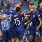 Skuad Belanda merayakan gol Cody Gakpo ke gawang Rumania, Selasa (2/7) malam WIB