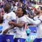 Euforia pemain Prancis merayakan gol ke gawang Belgia