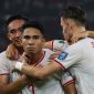Timnas Indonesia merayakan gol Marselino Ferdinan ke gawang Timnas Arab Saudi, Selasa (19/11)