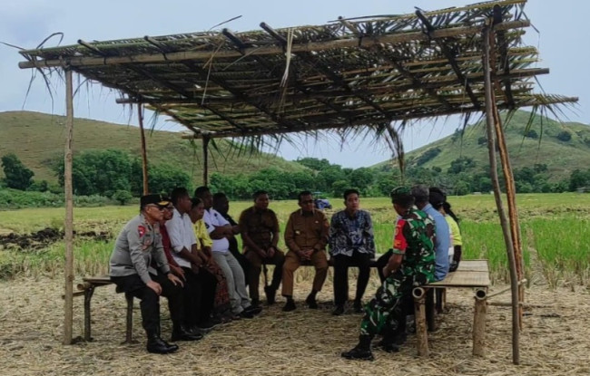 Wapres Gibran Rakabuming Raka bincang santai dengan petani di Saung Tani di Kolisia B Kecamatan Magepanda Kabupaten Sikka, Selasa (6/5)