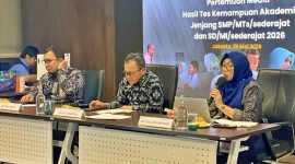 Konferensi Pers Hasil Kemampuan Akademik Jenjang SMP/MTs/sederajat dan SD/MI/sederajat 2026, di Gedung Kementerian Pendidikan Dasar dan Menengah