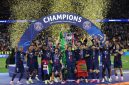Selebrasi pemain PSG setelah keluar sebagai juara Piala Champions 2026, Sabtu (30/5)