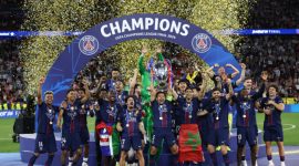 Selebrasi pemain PSG setelah keluar sebagai juara Piala Champions 2026, Sabtu (30/5)