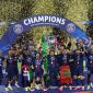 Selebrasi pemain PSG setelah keluar sebagai juara Piala Champions 2026, Sabtu (30/5)