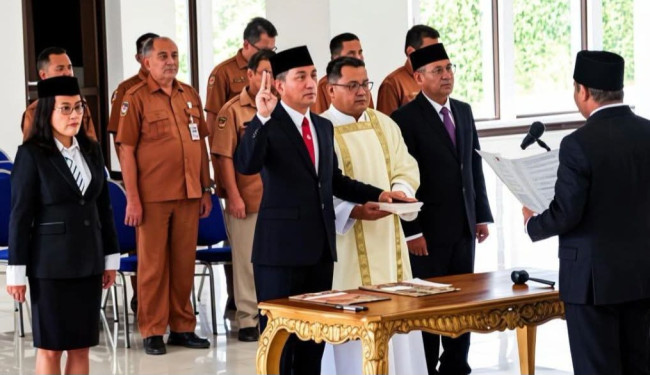 Bupati Sikka Juventus Prima Yoris Kago melantik Adrianus Firminus Parera sebagai Staf Ahli Bidang Pemerintahan, Hukum dan Politik, Senin (27/7)