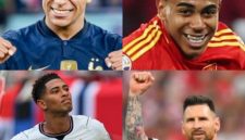 Kolase foto Kylian Mbape, Lamine Yamel, Jude Bellingham, Lionel Messi