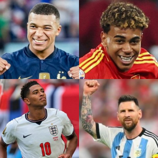 Kolase foto Kylian Mbape, Lamine Yamel, Jude Bellingham, Lionel Messi