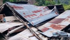 Sebuah rumah di Kecamatan Palue rusak parah akibat diguncang gempa bumi, Sabtu (15/8)