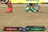 Ekspresi berbeda pemain Persami Maumere dan Perss Soe usai laga di Gelora Samador da Cunha Maumere, Senin (10/8)